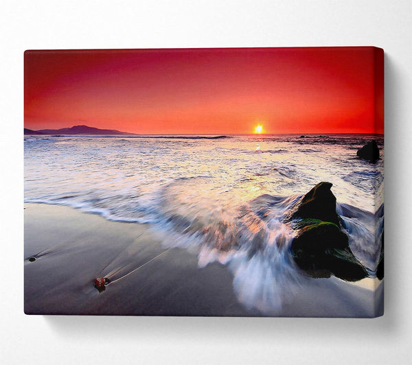 Red Sunset Ocean Swell Canvas Wall Art