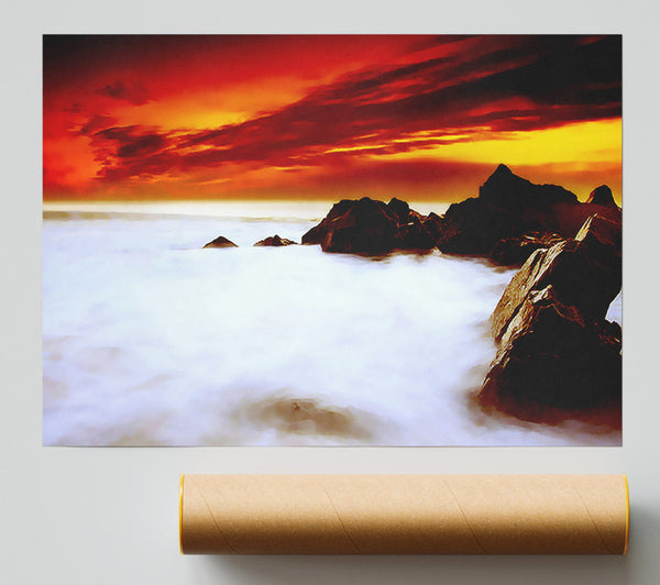 Stunning Red Sky Ocean Mist Print