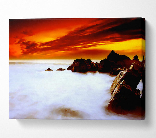 Stunning Red Sky Ocean Mist Canvas Wall Art
