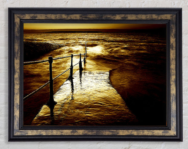 Stunning Brown Ocean Walkway Framed Print