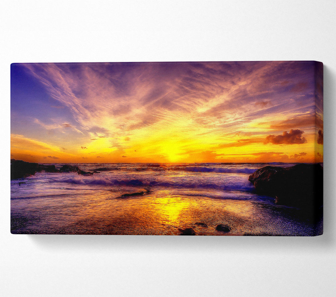  A Canvas Print of Paradise Beach With Blazing Skies Canvas Wall Art