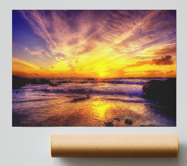 Paradise Beach With Blazing Skies Giclee Print
