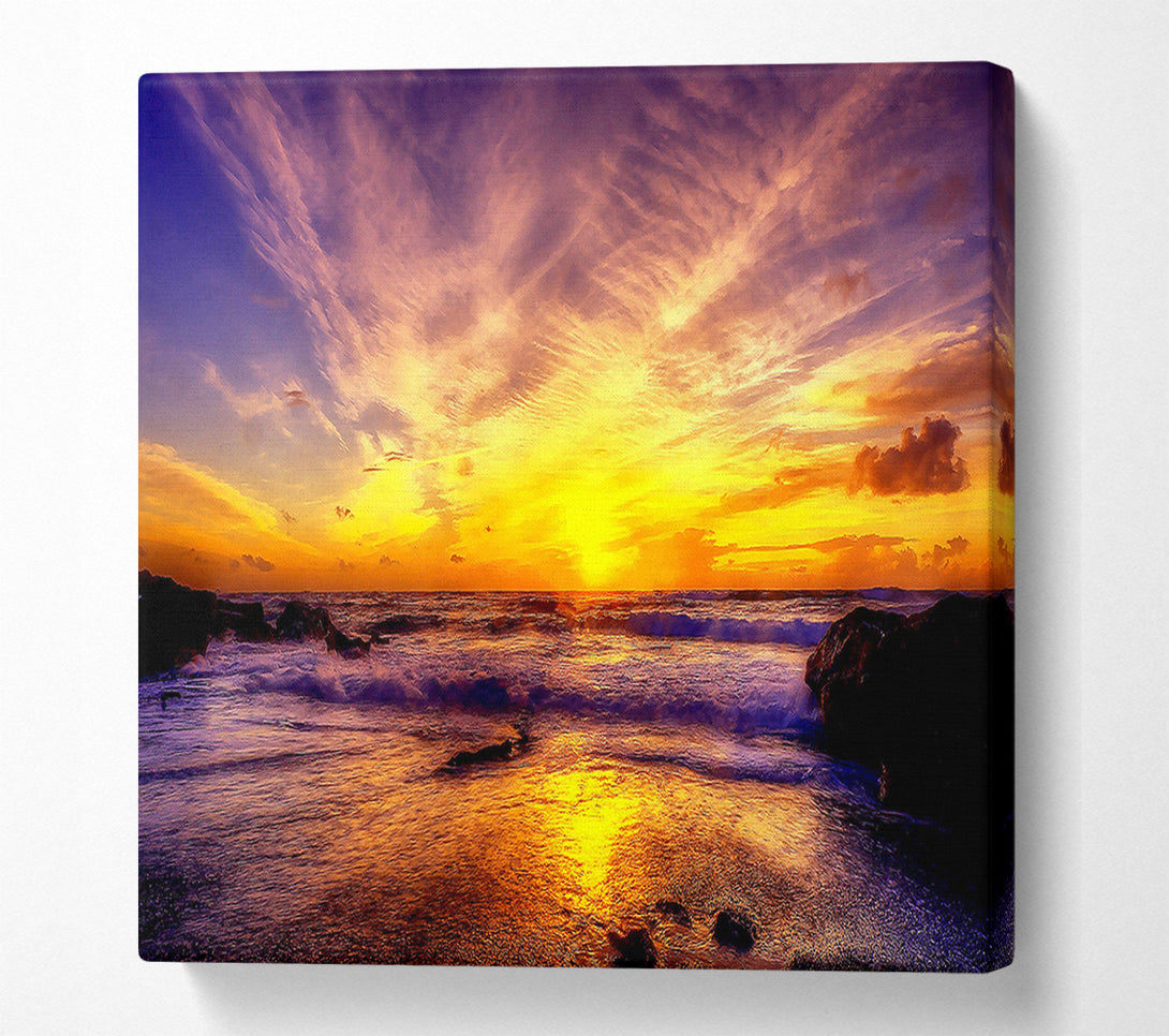  A Canvas Print of Paradise Beach With Blazing Skies Canvas Wall Art