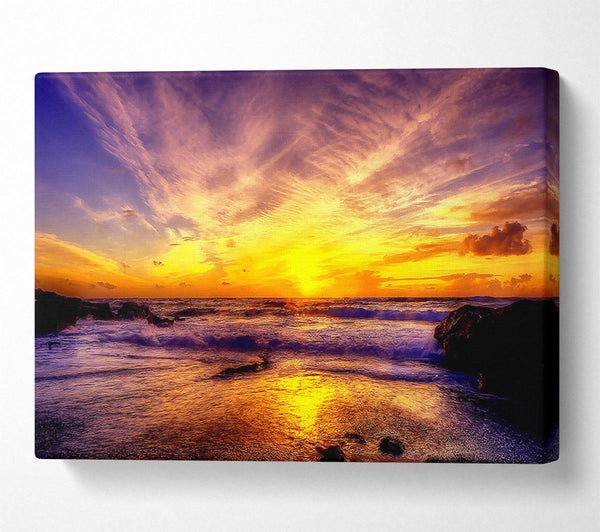 A Canvas Print of Paradise Beach With Blazing Skies Canvas Wall Art