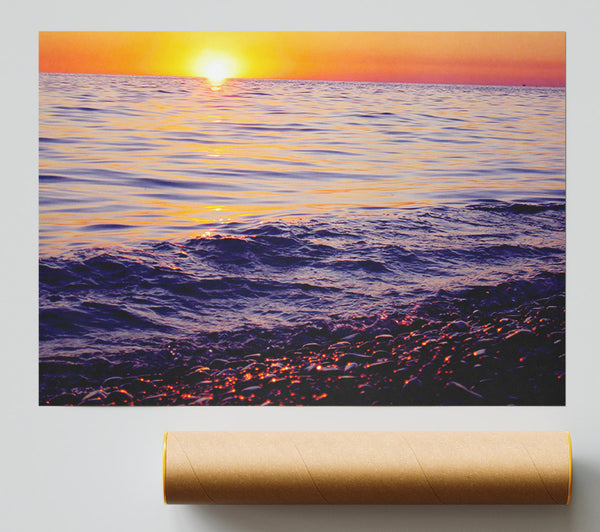 Orange Sunset Ocean Glisten Print