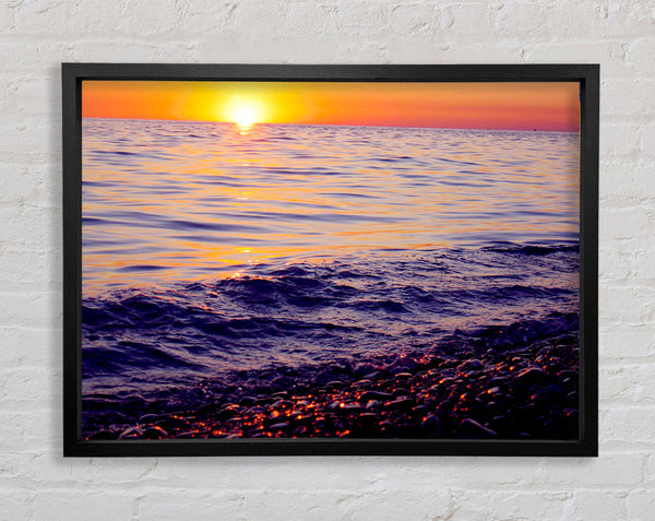 Orange Sunset Ocean Glisten Framed Print