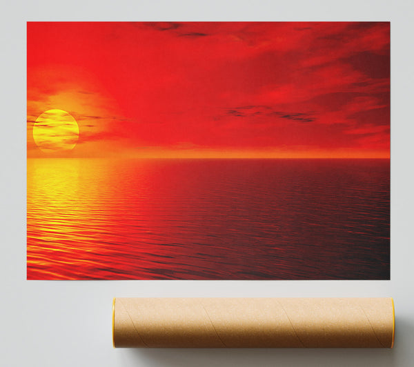 Orange Sunlit Ocean Poster