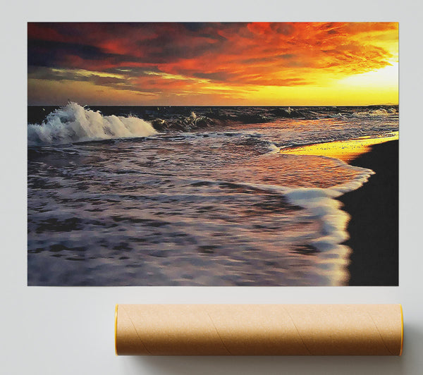 Ocean Waves At Dusk Poster