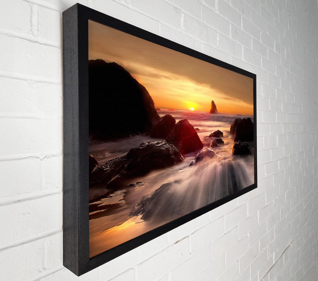  A Canvas Print of Ocean Waves Spilling On The Rocks Canvas Art