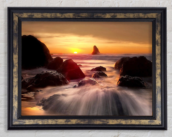 Ocean Waves Spilling On The Rocks Framed Print