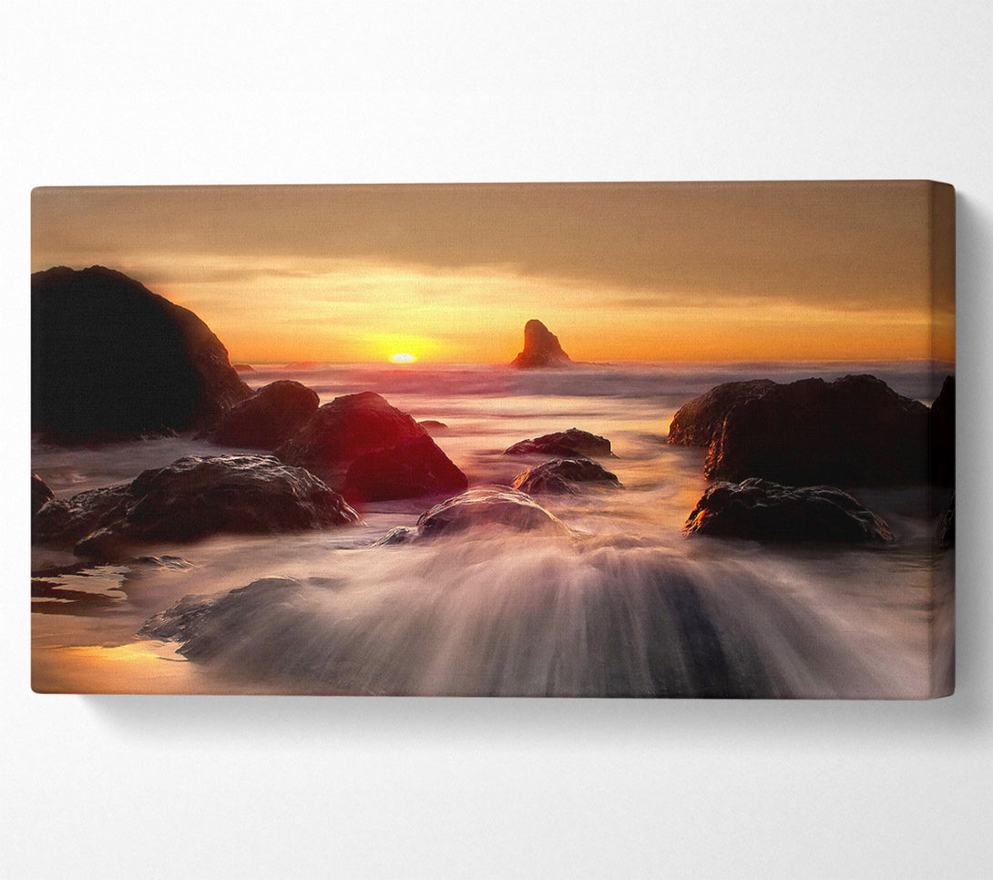  A Canvas Print of Ocean Waves Spilling On The Rocks Canvas Art