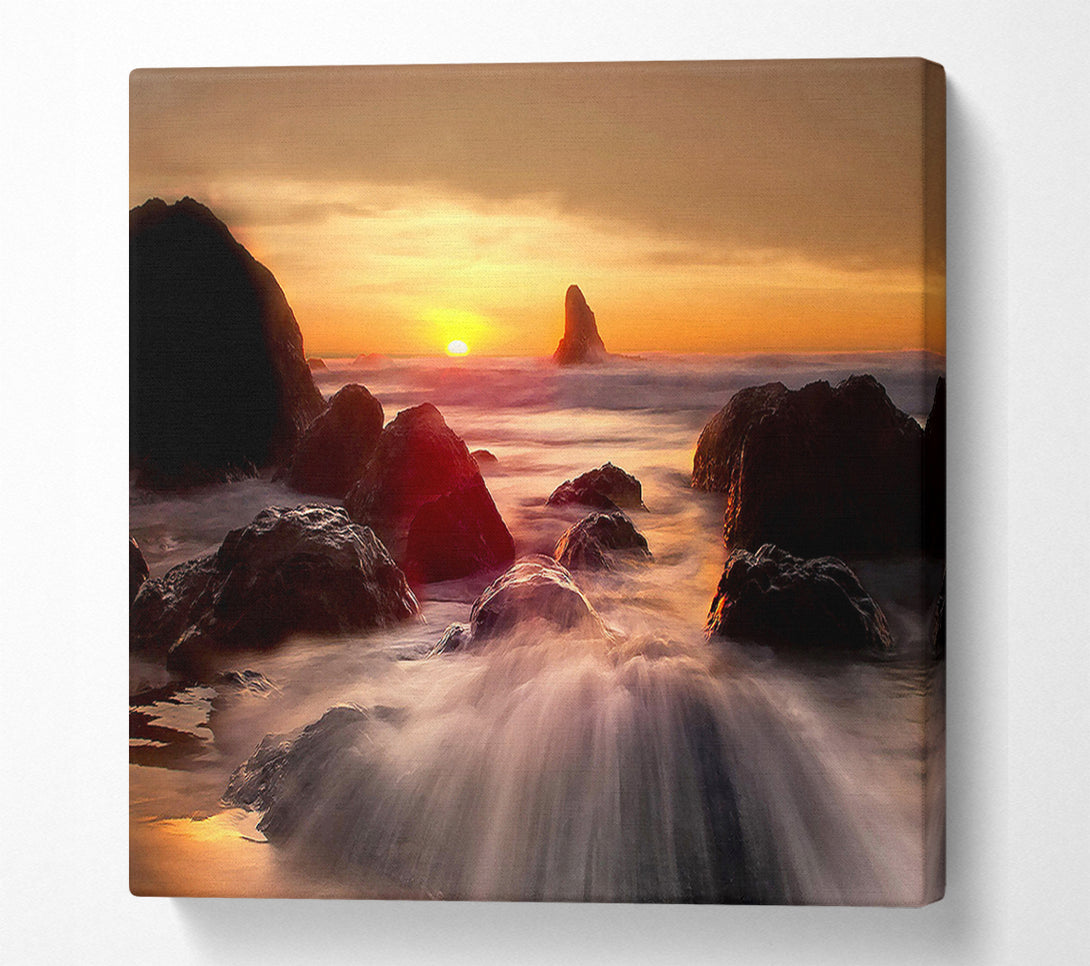  A Canvas Print of Ocean Waves Spilling On The Rocks Canvas Art