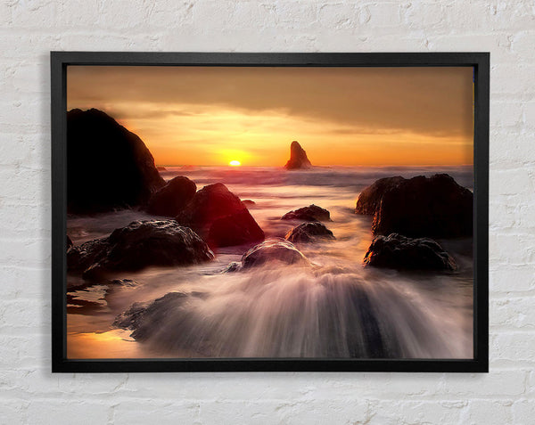 Ocean Waves Spilling On The Rocks Framed Print