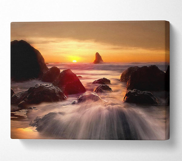  A Canvas Print of Ocean Waves Spilling On The Rocks Canvas Art