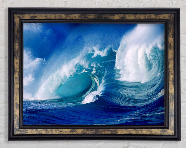 Huge Crashing Blue Ocean Wave Framed Print