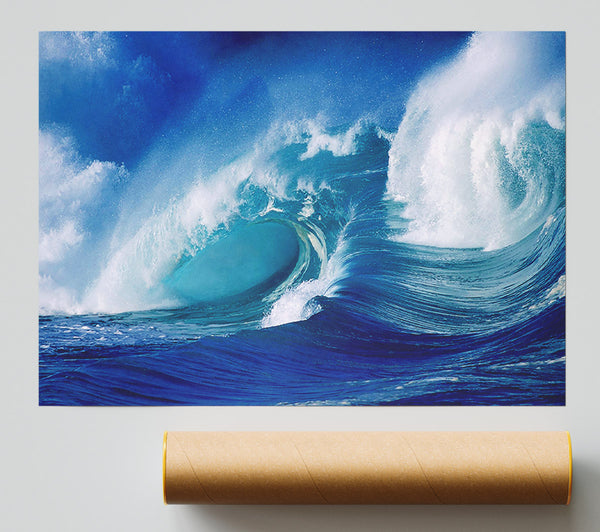 Huge Crashing Blue Ocean Wave Poster