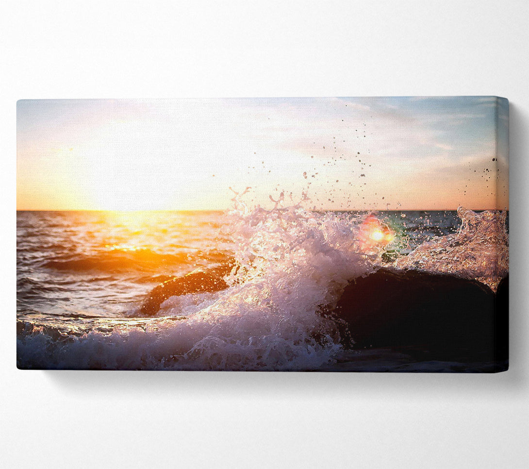  A Canvas Print of Crashing Waves In The Sunset Canvas Art