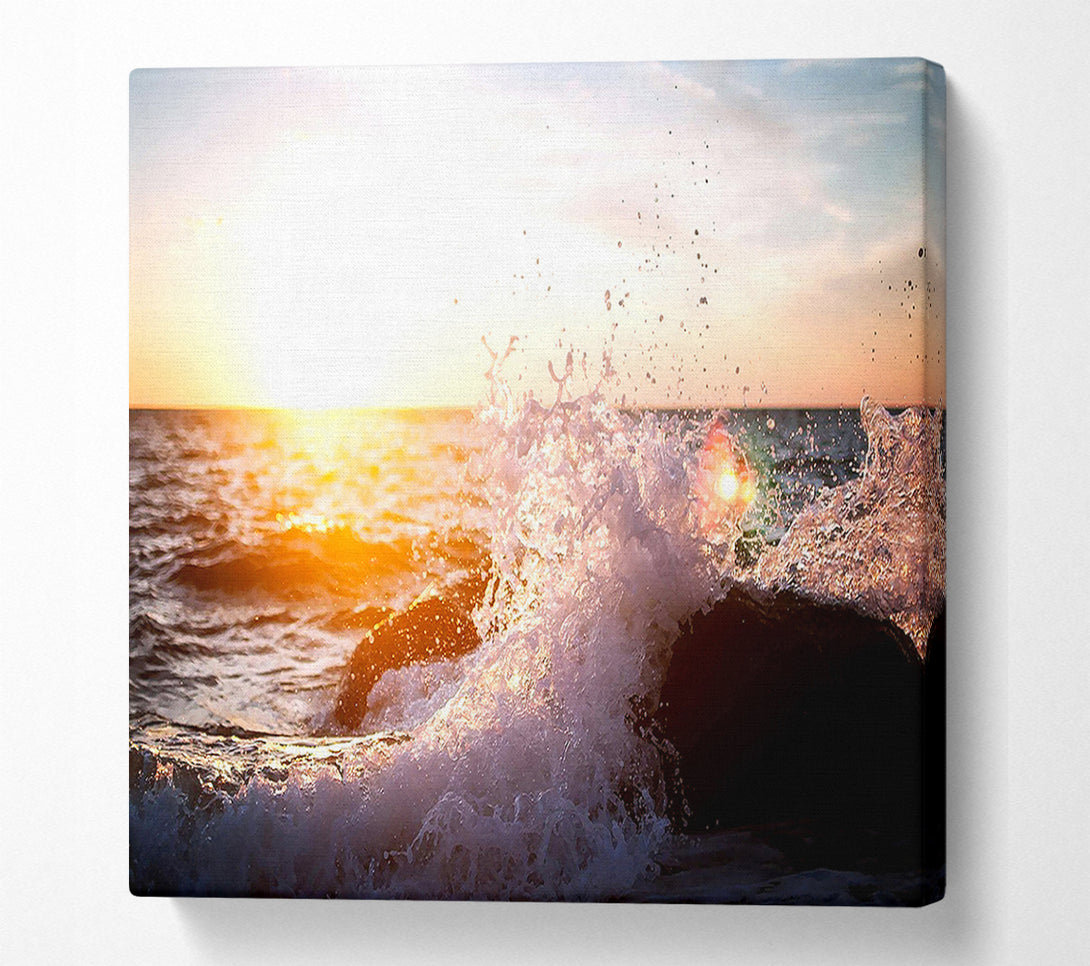  A Canvas Print of Crashing Waves In The Sunset Canvas Art