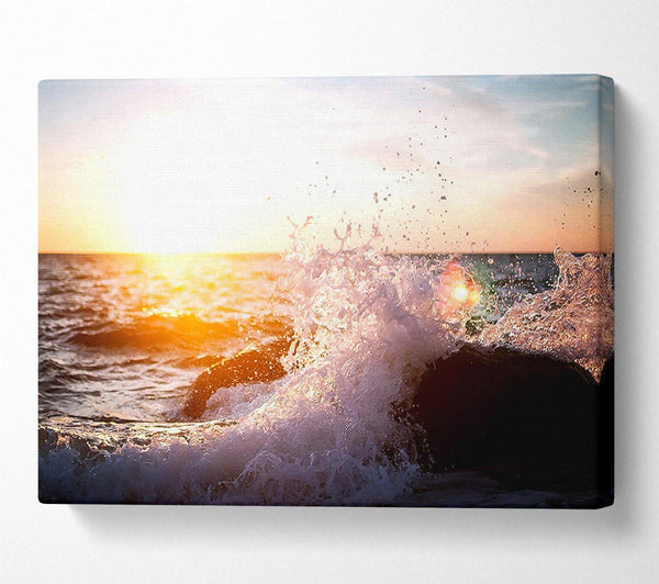  A Canvas Print of Crashing Waves In The Sunset Canvas Art