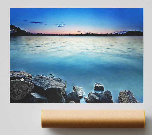 Ice Blue Ocean Rocks Print