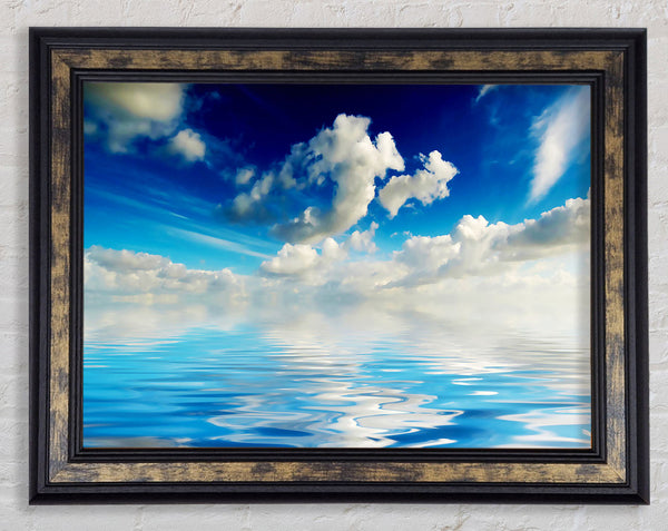 Dramatic Ocean Clouds Baby Blue Framed Print
