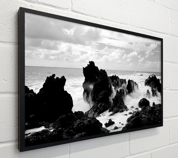 Crashing Waves Over Rocks B n W