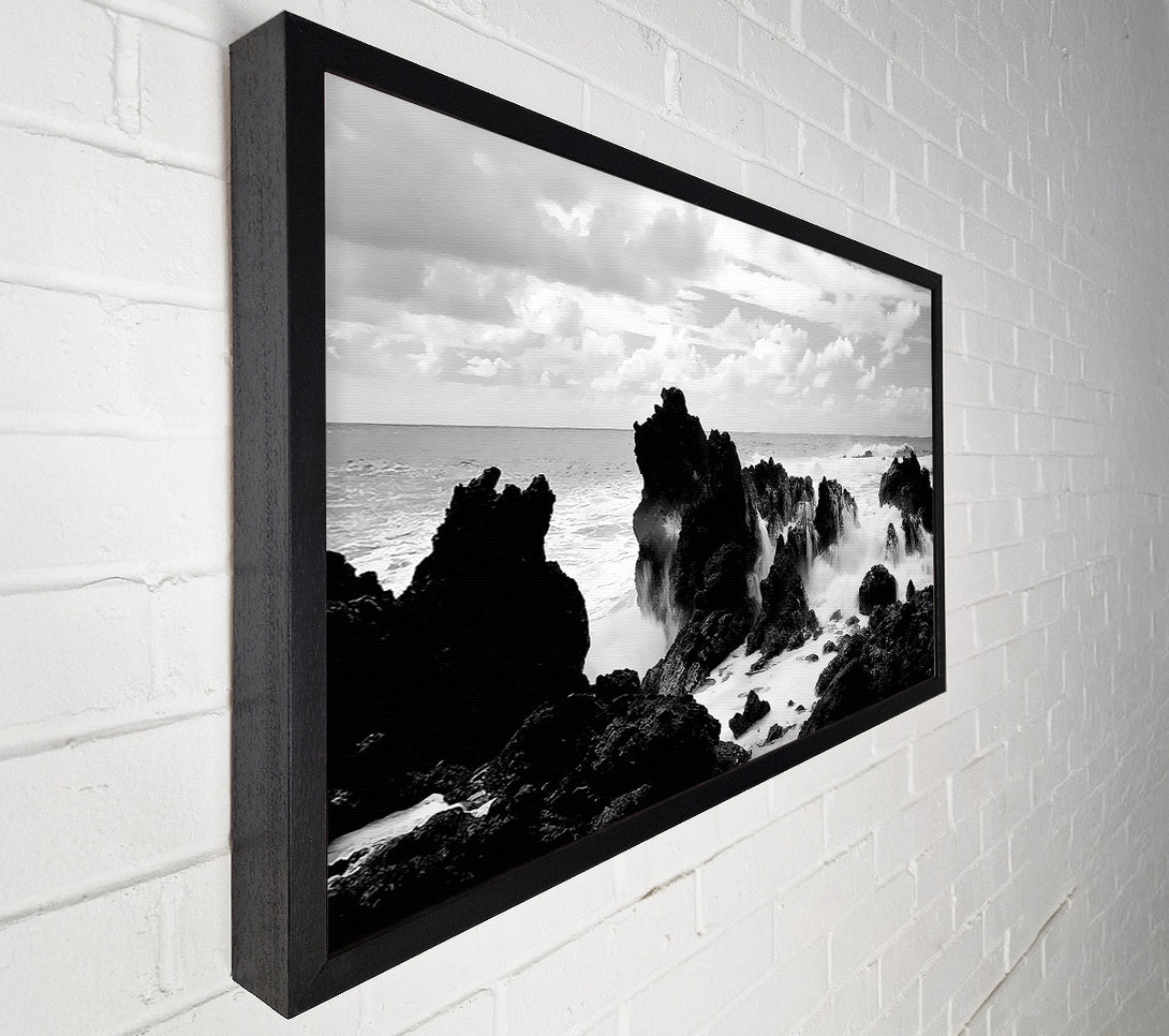  A Canvas Print of Crashing Waves Over Rocks B n W Canvas Wall Art