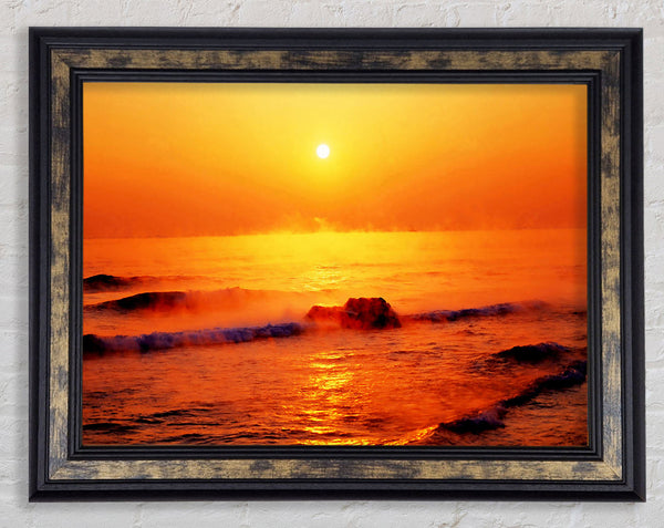 Crashing Waves At Sunset Framed Print