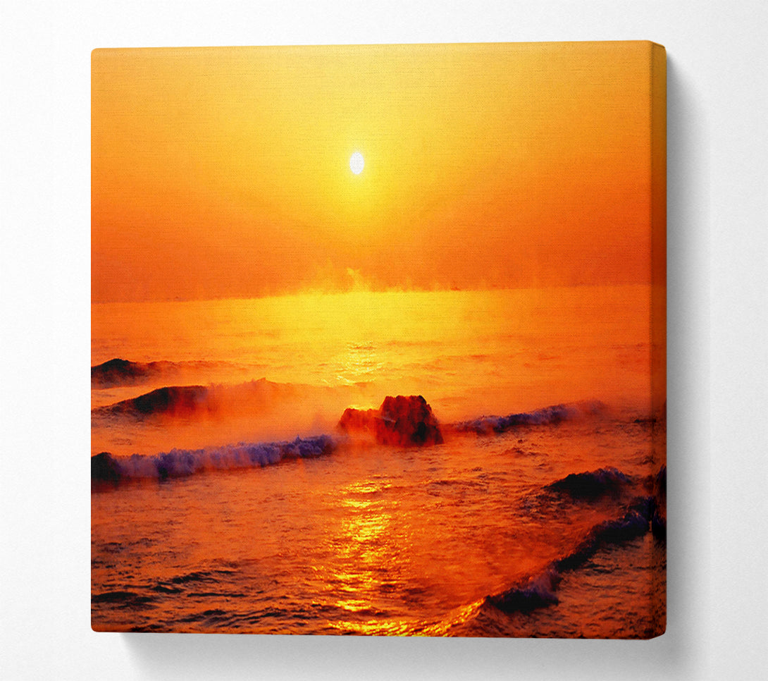  A Canvas Print of Crashing Waves At Sunset Canvas Print