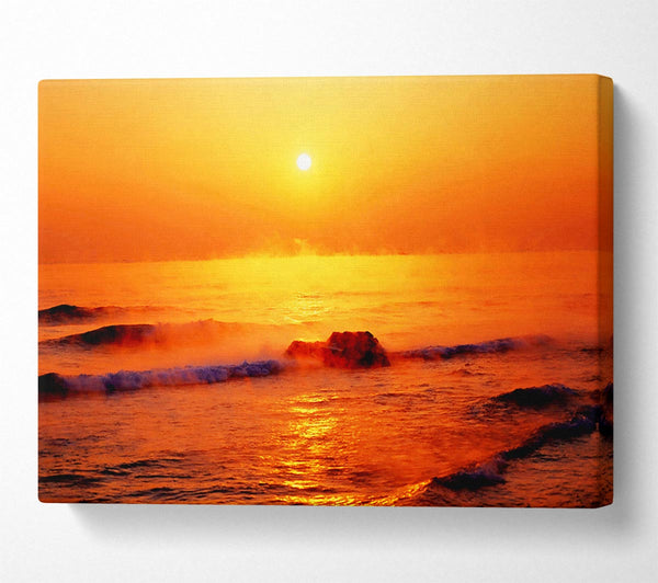  A Canvas Print of Crashing Waves At Sunset Canvas Print