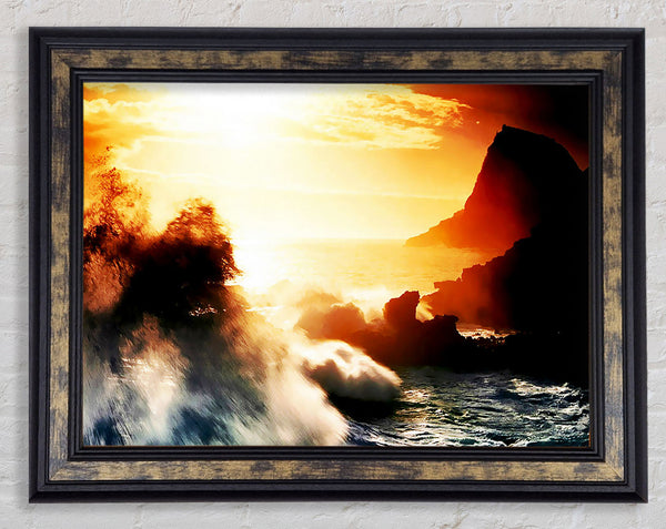 Clash Of The Sunset Waves Framed Print