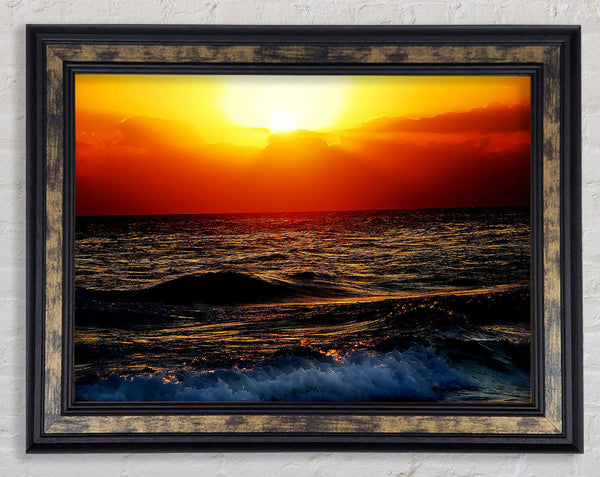 Blazing Sun Over The Crystal Ocean Framed Print