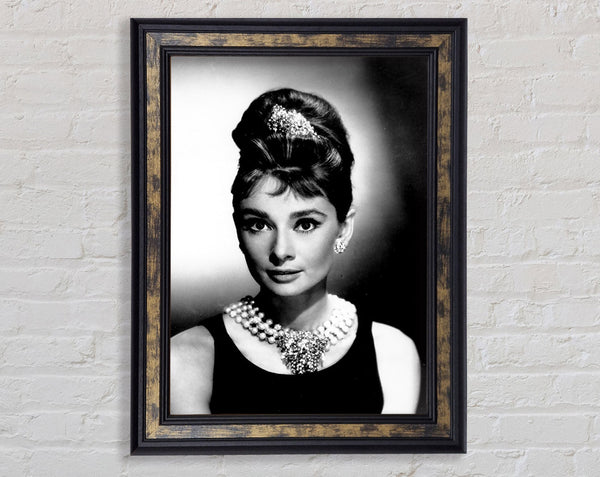 Audrey Hepburn Diamonds And Pearls Framed Print