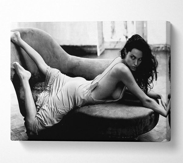  A Canvas Print of Angelina Jolie Sofa B n W Canvas Print