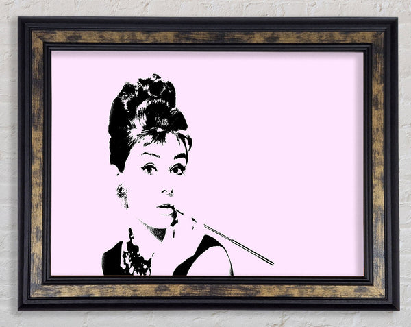 Audrey Hepburn Cigarette Pose Pink Framed Print