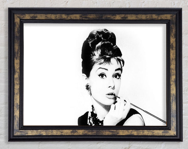 Audrey Hepburn Cigarette Pose White Framed Print