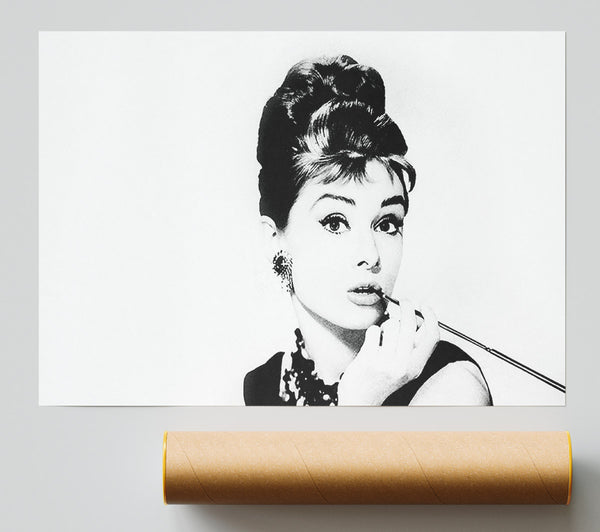 Audrey Hepburn Cigarette Pose White Poster