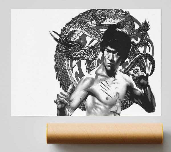 Bruce Lee Dragon B N W Giclee Print