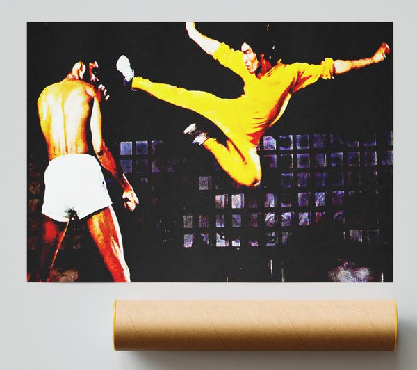 Bruce Lee Flying Kick Giclee Print