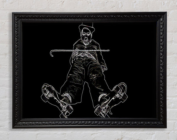 Charlie Chaplin White On Black Framed Print