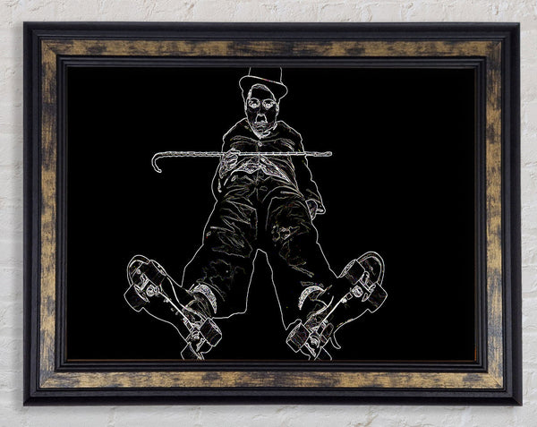 Charlie Chaplin White On Black Framed Print