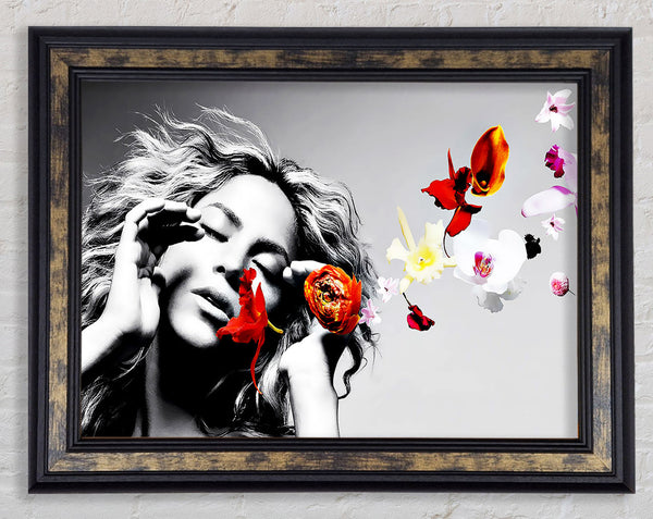 Shakira Orange Flowers Framed Print