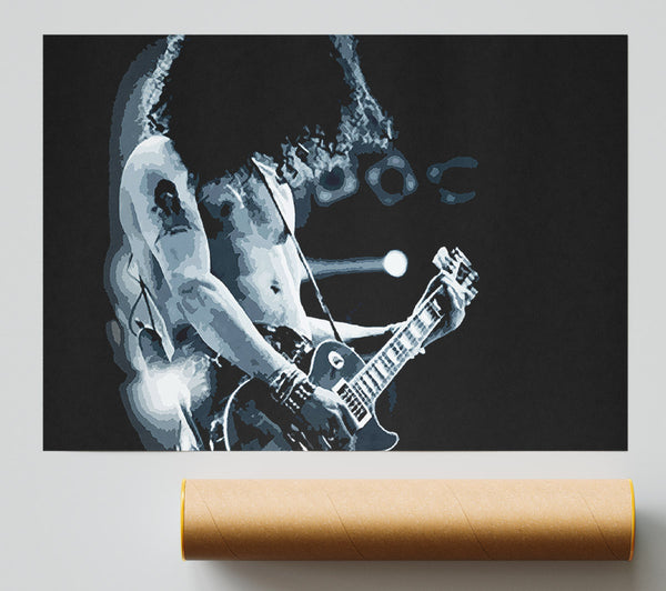 Slash On Guitar Blue Poster