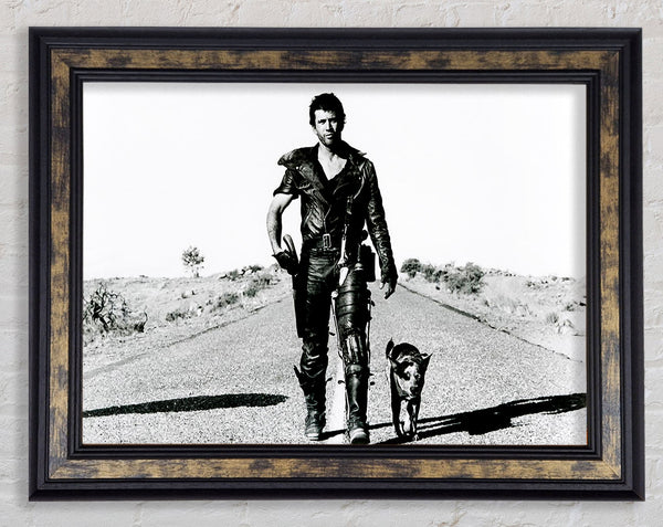 Mad Max Highway Walk With Dog B n W Framed Print