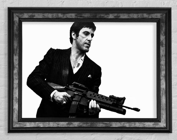 Scarface Tommygun B n W Framed Print