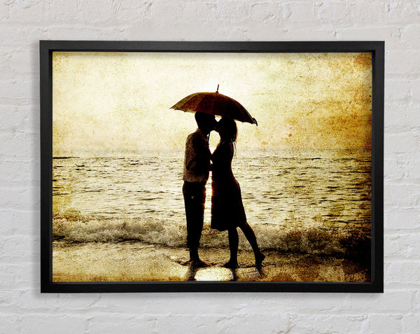Romantic Love Couple In The Rain Framed Print