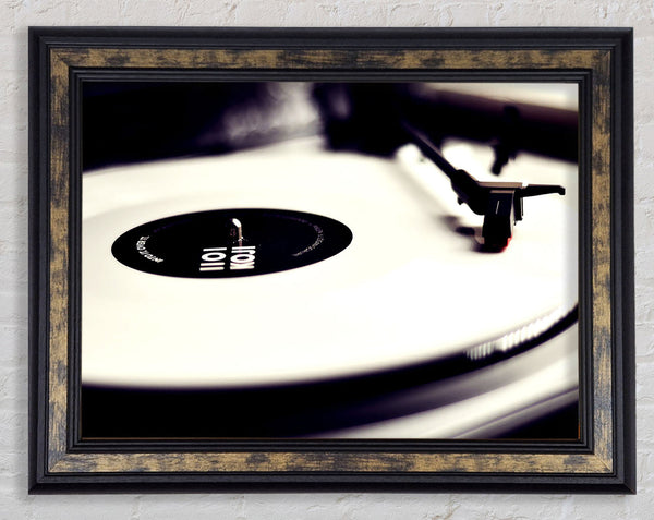 Vinyl Record Player Black And White Framed Print