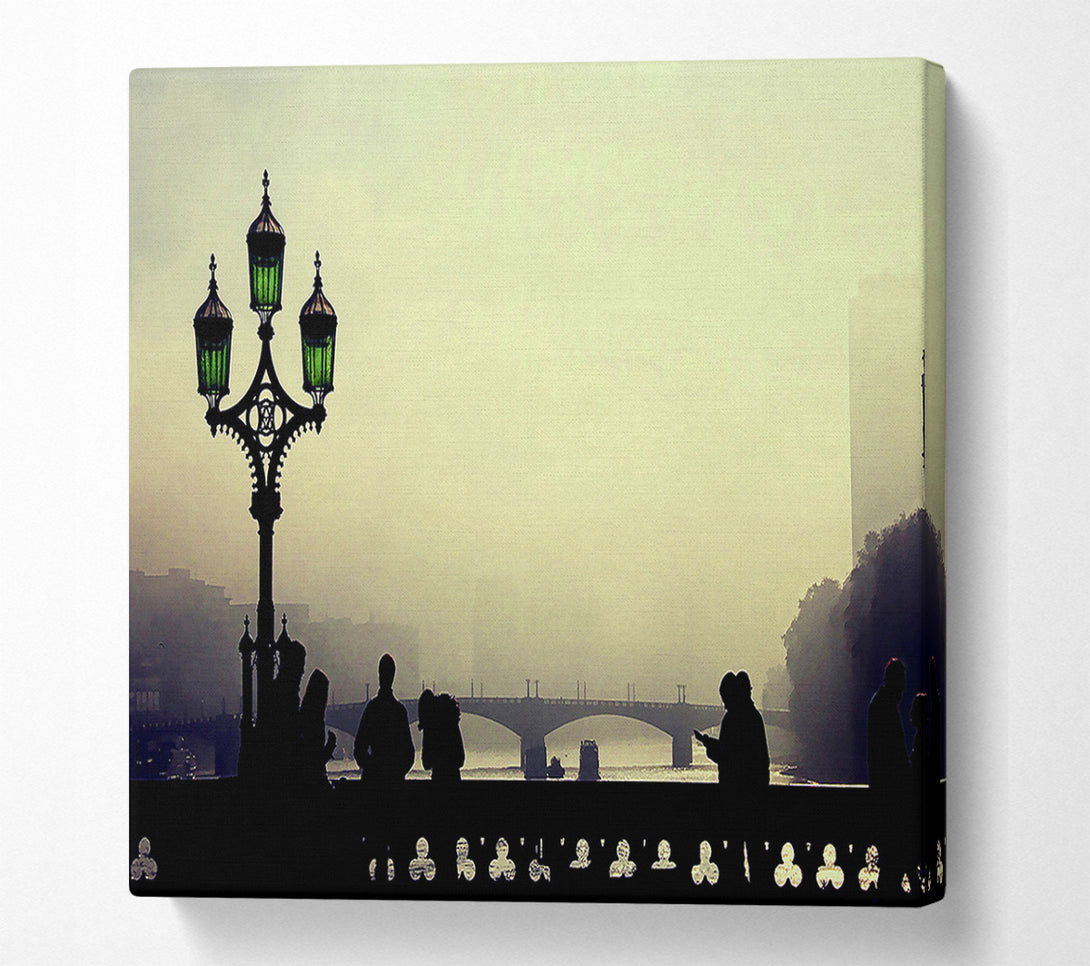  A Canvas Print of People On Misty Bridge Canvas Art