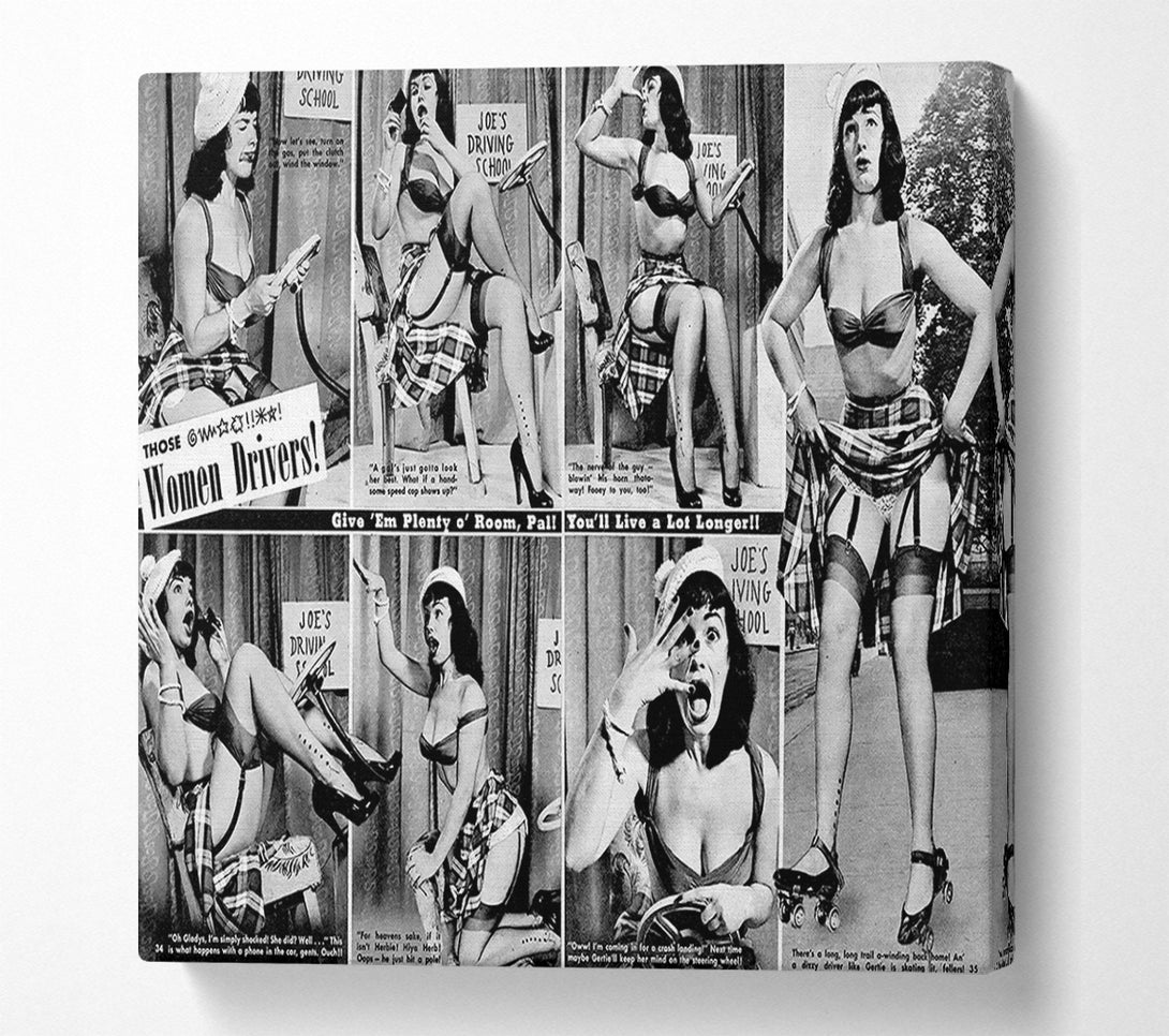  A Canvas Print of Bettie Page Driving Canvas Print