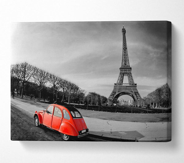 Red Car-Eiffel Tower Paris Canvas Print